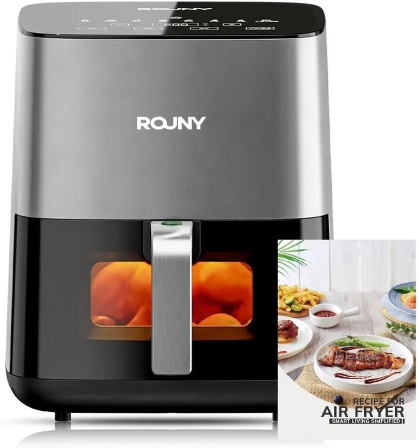 Lunekiss luchtfriteuse 5L olievrij fornuis met digitaal aanraakscherm antiaanbakmand zichtbaar venster en familieformaat