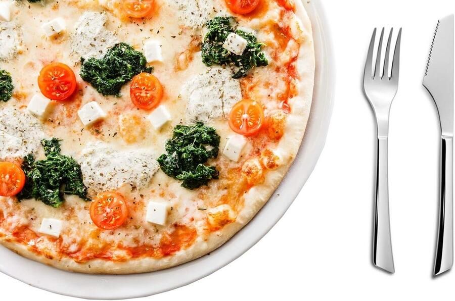 Luxe 6-delige Pizzaset voor Twee Personen Porseleinen Borden en Roestvrijstalen Bestek