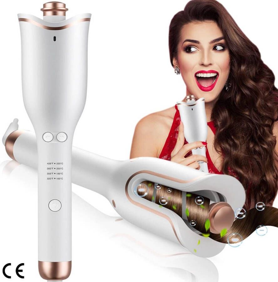 Luxe Automatische Krultang Grote Krullen 4 Temperaturen 15 Seconden Snel Opwarmen Dubbele Haarbescherming en Negatieve Ionen Inclusief Hoogwaardige Geschenkdoos