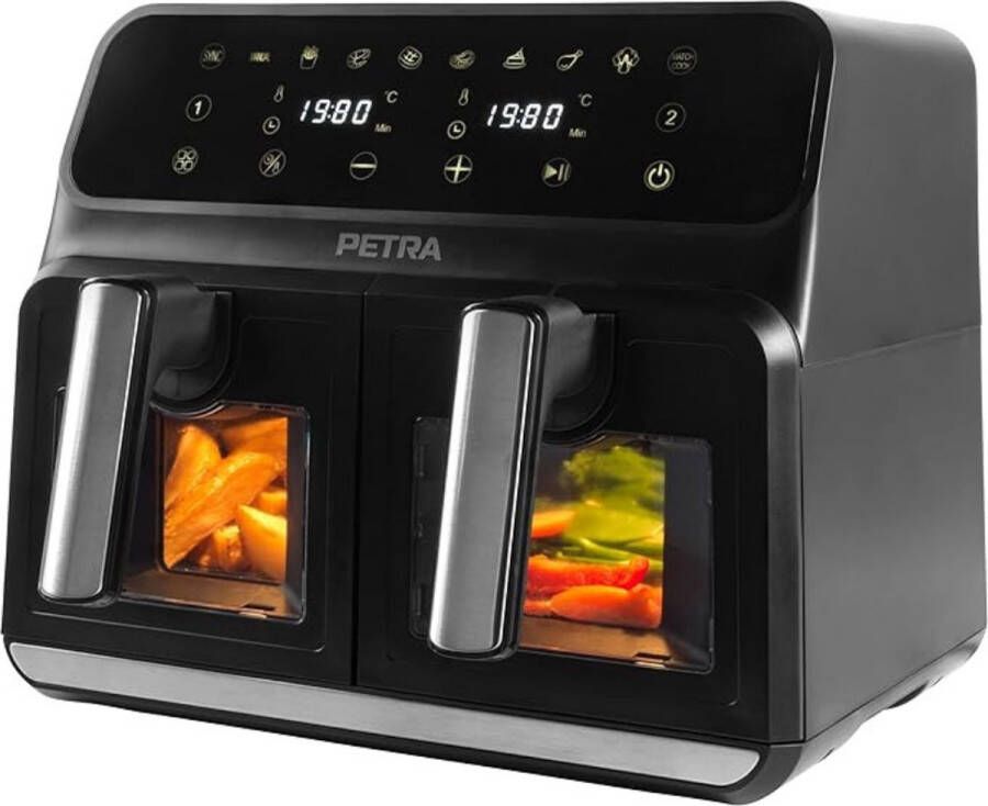 Thuys Luxe Dubbele Airfryer – Duo Heteluchtfriteuse – 2 Onafhankelijke Kookzones – 10 Kookprogramma s – 7 6L Capaciteit – Modern Design – 1700W – Zwart