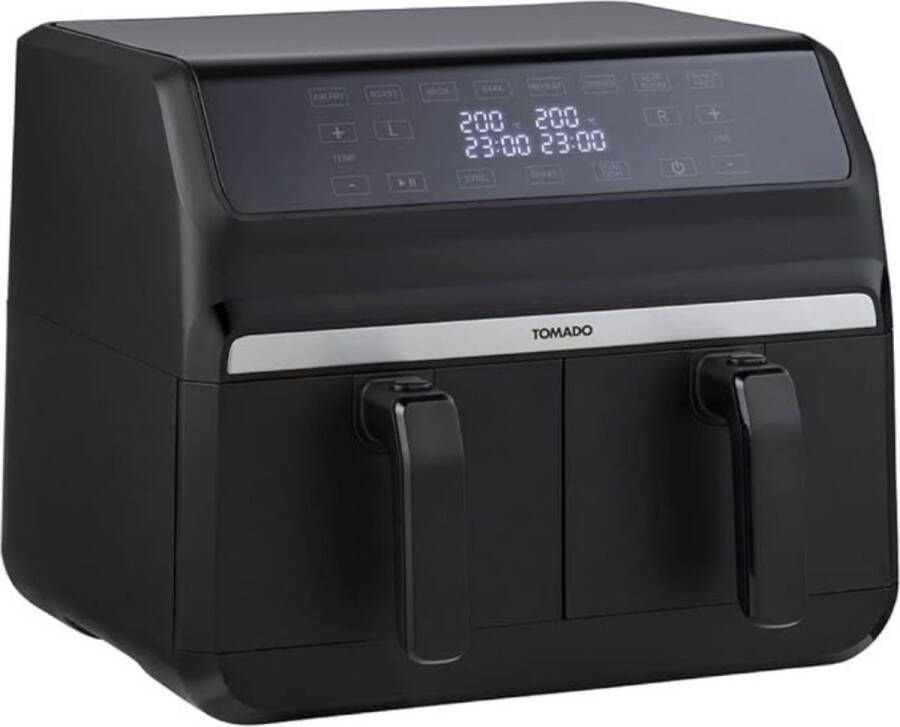 Thuys Luxe Dubbele Airfryer – Duo Heteluchtfriteuse – 2 Onafhankelijke Kookzones – 8 Automatische Menu s – 2x 4 Liter – Modern Display – 1700W – Zwart