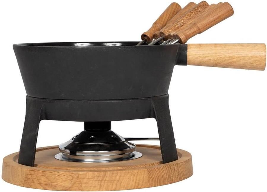 Luxe Fondue Set Pro L Gietijzeren Kaasfonduepan Inclusief 6 Houten Fonduevorkjes Geschikt Voor Alle Warmtebronnen