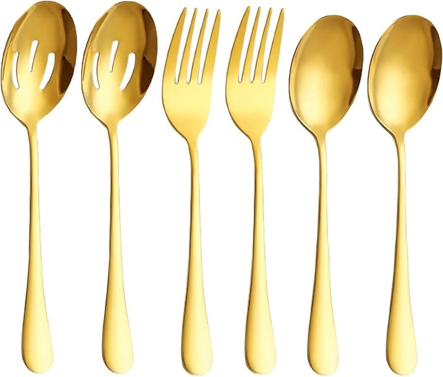 Luxe Serveerservies Set 6 Gouden Lepels en Vorken voor Buffet en Feest