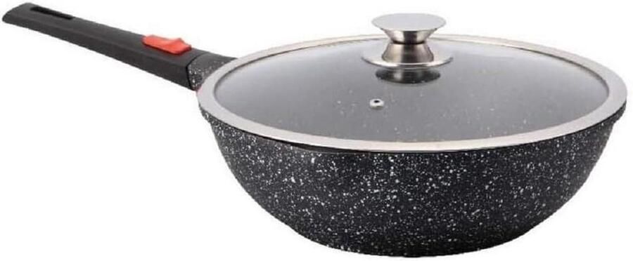 Luxe Wok Roerbakpan Gezond Koken Afneembare Handgreep 30 cm Zwart