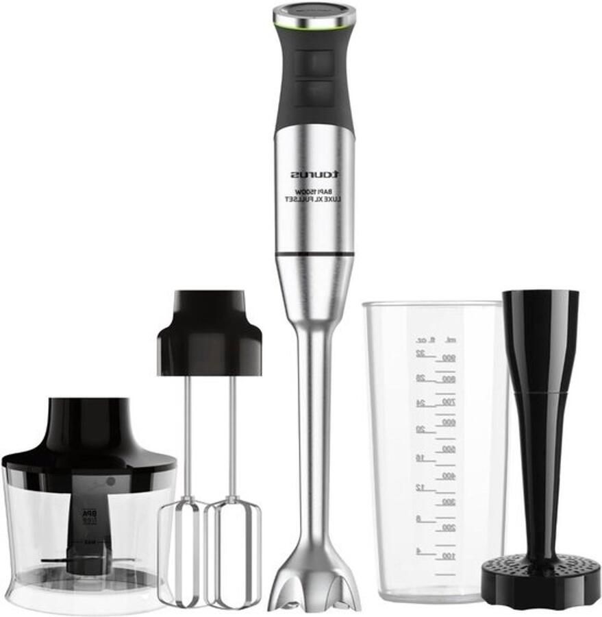 Luxe XL-staafmixer Keukenmixer Voor het bereiden van maaltijden Met krachtige 1500W-motor Inhoud van 900 ml Zwart