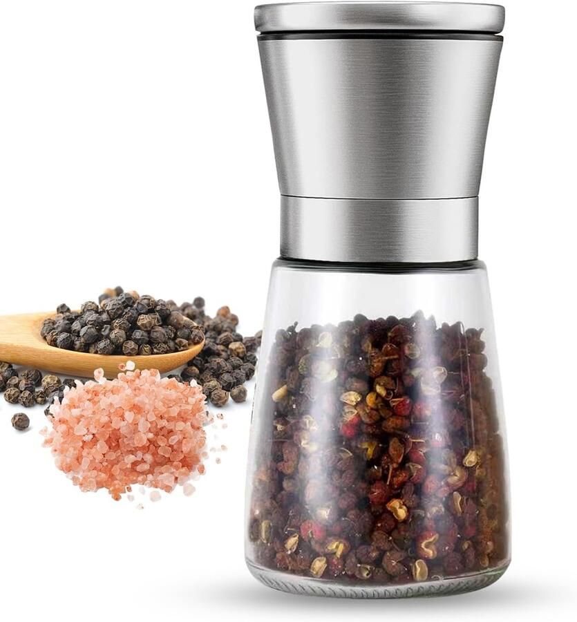 Luxe Zout- en pepermolen 14 cm ongevuld zoutmolen pepermolen keramisch maalwerk glazen container grinder molen voor zout peper specerijen