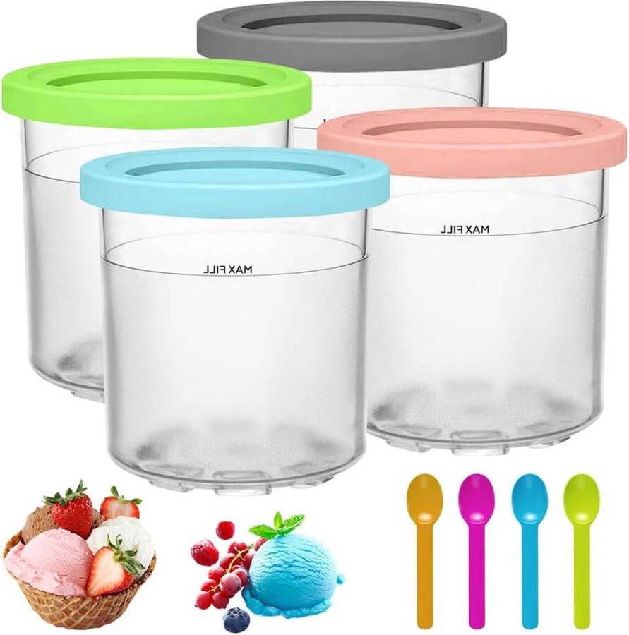 LYPPUL IJshouder voor Ninja Creami 4 stuks zelfgemaakte ijsbekers met deksel reservebekers voor ijs compatibel met NC301 NC299AMZ NC300 Series Ice Cream Maker