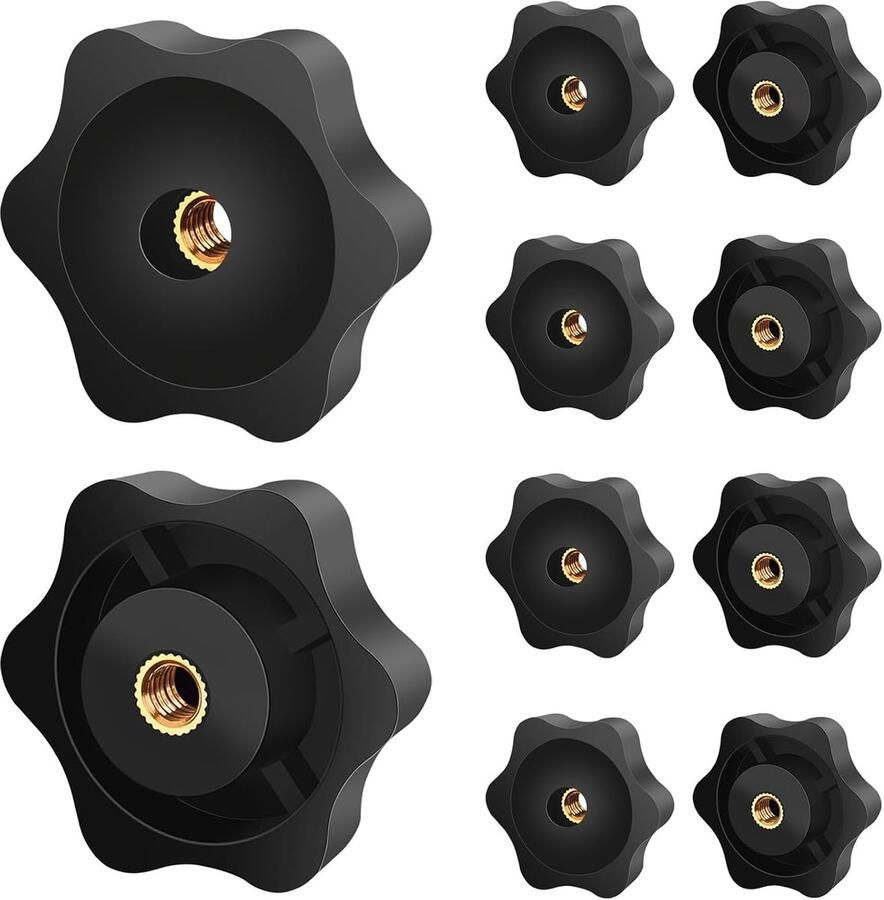 M8 10 stuks kartelschroeven buitendiameter 32 mm zwart stervorm vleugelmoer binnendraad messing voor machines en installaties meubels gereedschapsmachines