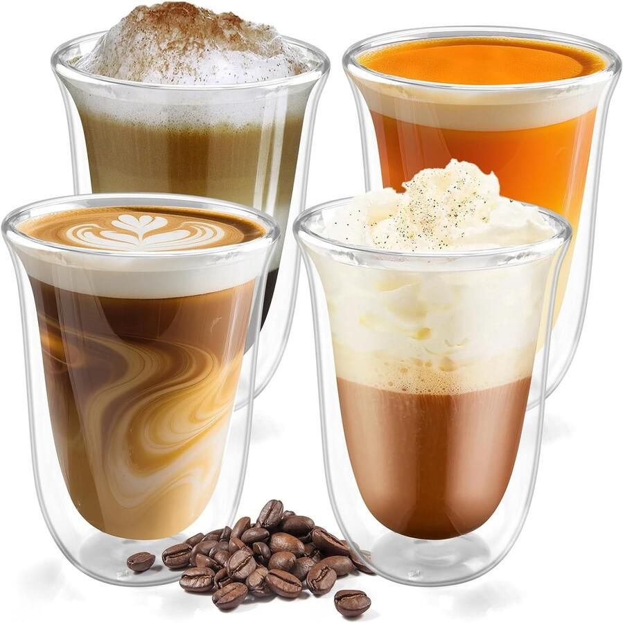 Macchiato glazen 4 x 300 ml dubbelwandige koffieglazen cappuccinoglazen perfect voor latte thee en dranken vaatwasmachinebestendig