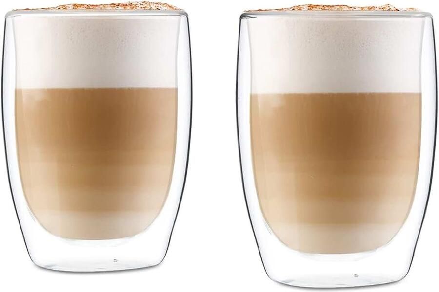 Macchiato Glazen Dubbelwandig Glazenset met 2 koffiekopjes Cappuccino kopjes van glas Dubbelwandige glazen Geïsoleerd drinkglas Theeglazen -30 tot 150°C Cappuccino 350ml
