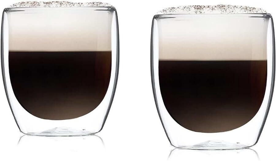 Macchiato Glazen Dubbelwandig Glazenset met 2 koffiekopjes Cappuccino kopjes van glas Dubbelwandige glazen Geïsoleerd drinkglas Theeglazen -30 tot 150°C Cappuccino 250ml