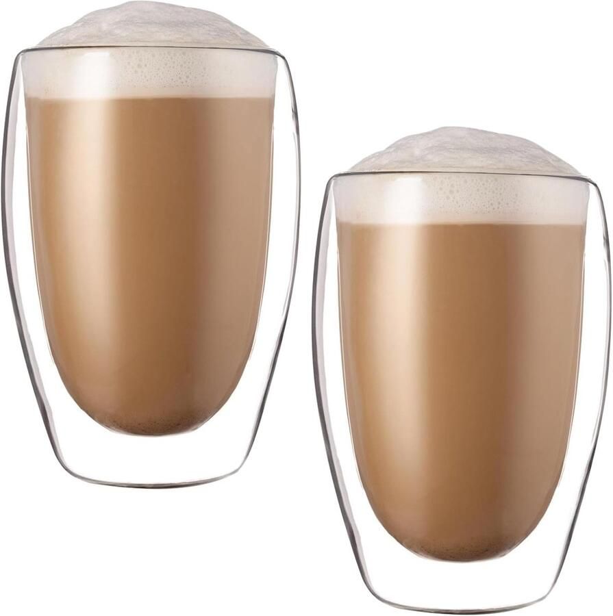 Macchiato glazen dubbelwandig: set van 2 450 ml dubbelwandige koffieglazen van borosilicaatglas cappuccinokopjes theeglazen geïsoleerde koffiekopjes vaatwasmachinebestendig