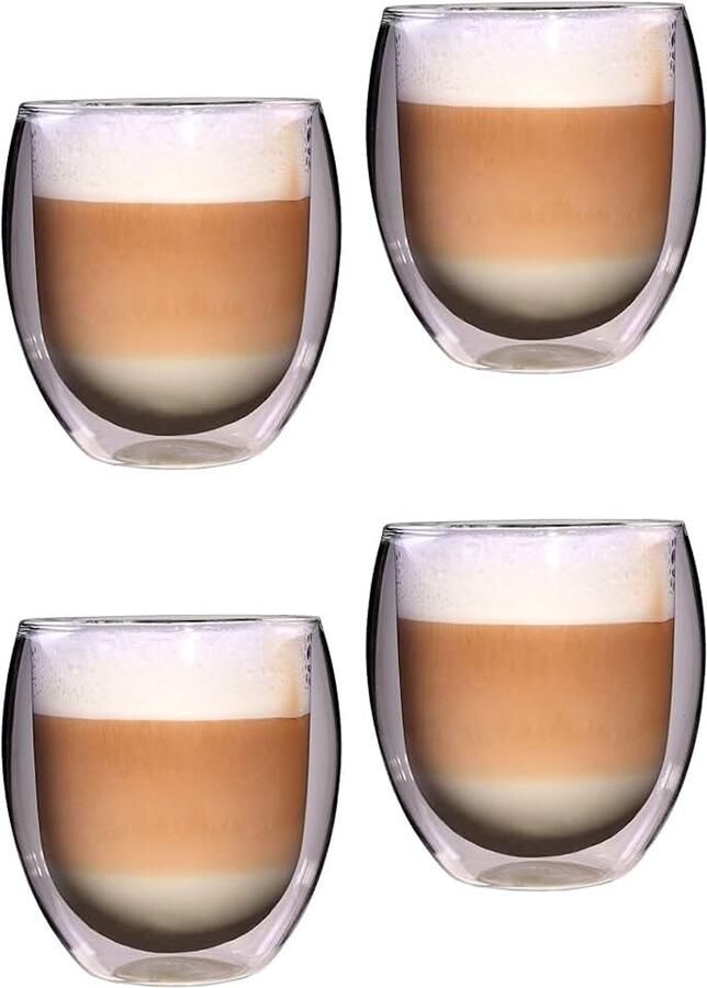Macchiato glazen dubbelwandig set van 4 koffiekopjes thermoglazen geïsoleerd handgemaakt voor cappuccino thee en ijskoffie 400 ml
