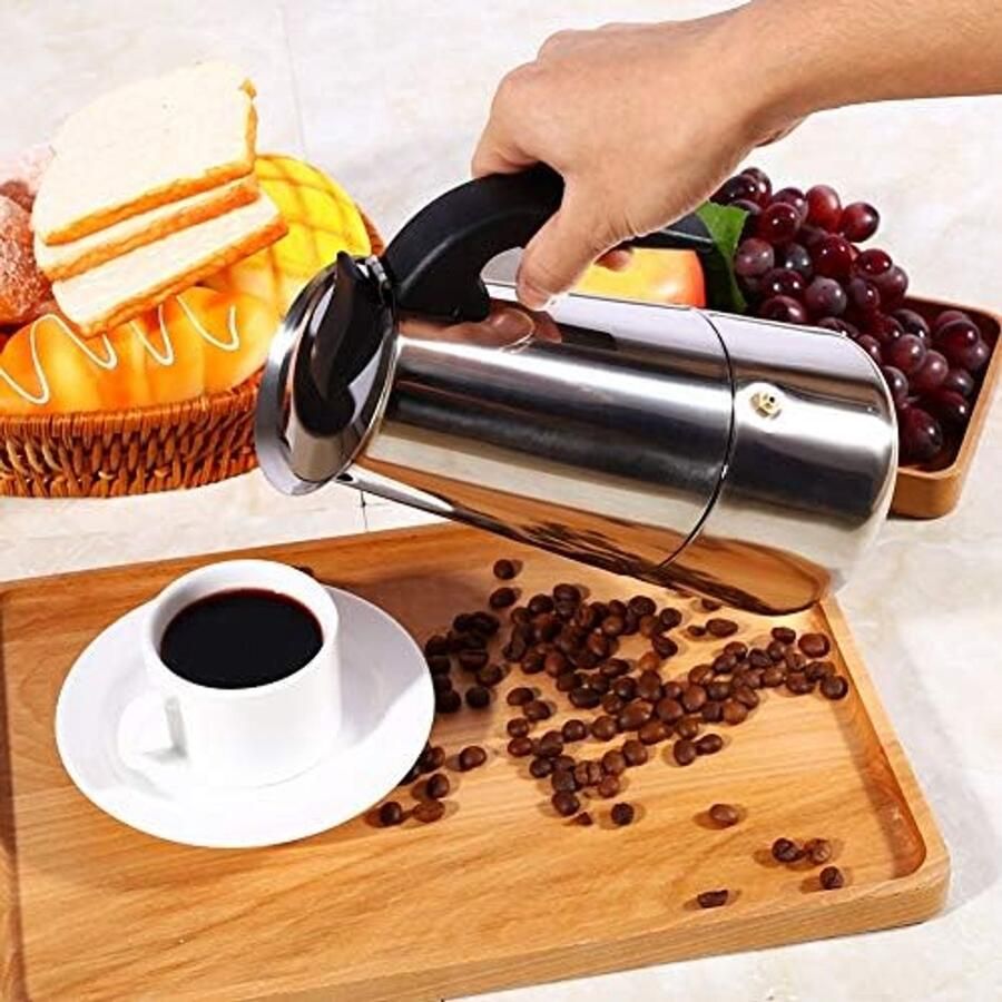 Machine en Moka Pot RVS Italiaans Espresso Koffiezetapparaat Kookplaat Espreeso Machine en Moka Pot voor Gas of Elektrische Keramische Kookplaat (200ml)