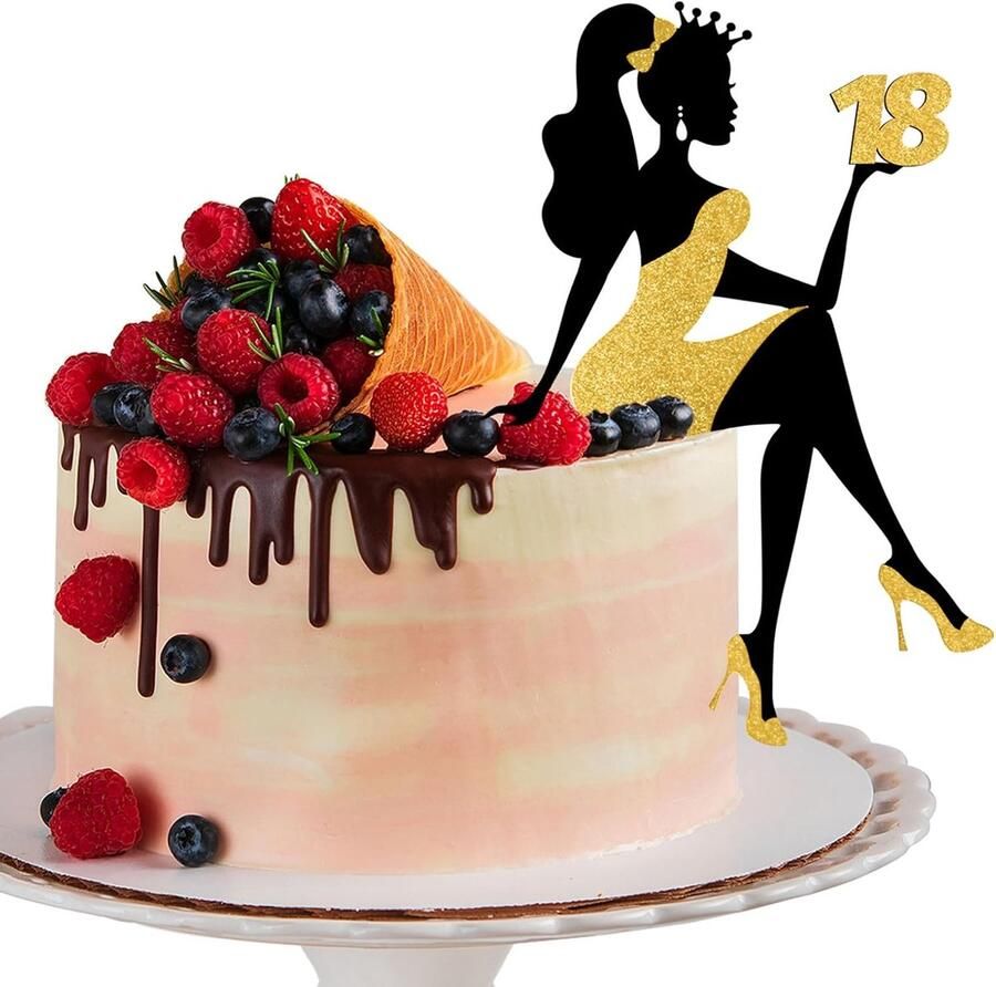 Mädchensilhouette Tortendeko 18 verjaardag taarttopper glinsterende hoge hak meisje taart decoratie voor meisje dame vrijgezellenfeest thema verjaardag party taartdecoratie zwart met