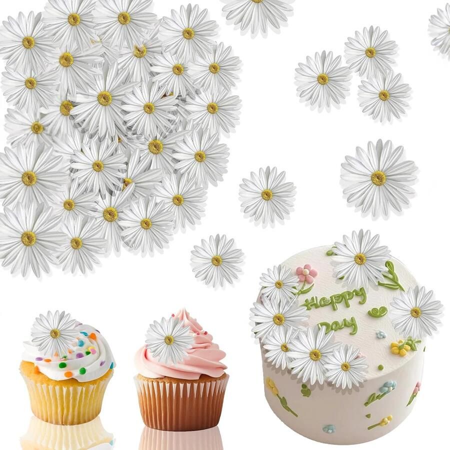 Madeliefje cupcake-topper voor bruiloft taartdecoratie Eetbare bloemen voor taarten 65 stuks madeliefjes taartdecoraties eetbare bloemen