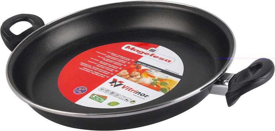 MAGEFESA Black Paella pan 34 cm enamelled steel exterior black reinforced non-stick coating suitable for all heat sources especially induction 50% energy saving