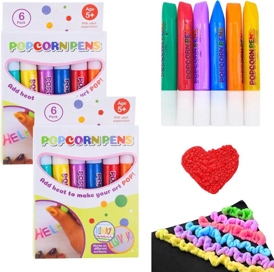 Magic Popcorn Pens 12 Stuks 3D Bubble Popcorn Pens DIY Magic Puffy Pens voor Kids Verjaardagskaarten Maken