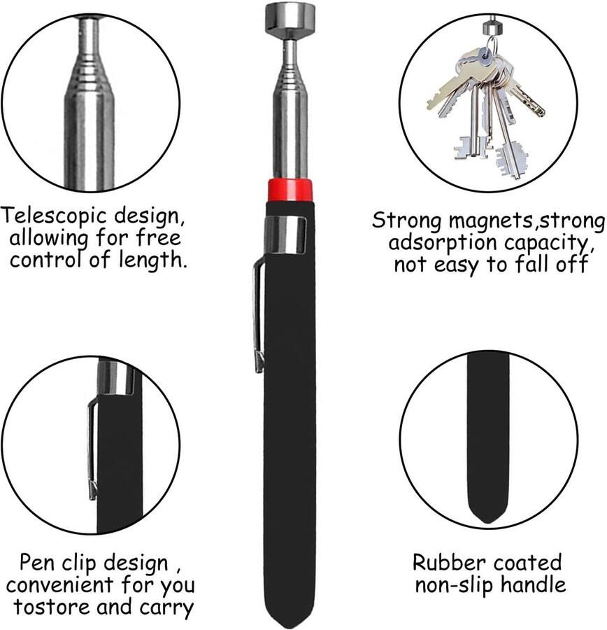 Magneet + flexibele en gebogen magneetstang [3 stuks] draagbare magnetische telescoopstang voor het verzamelen van kleine onderdelen bouten metalen voorwerpen