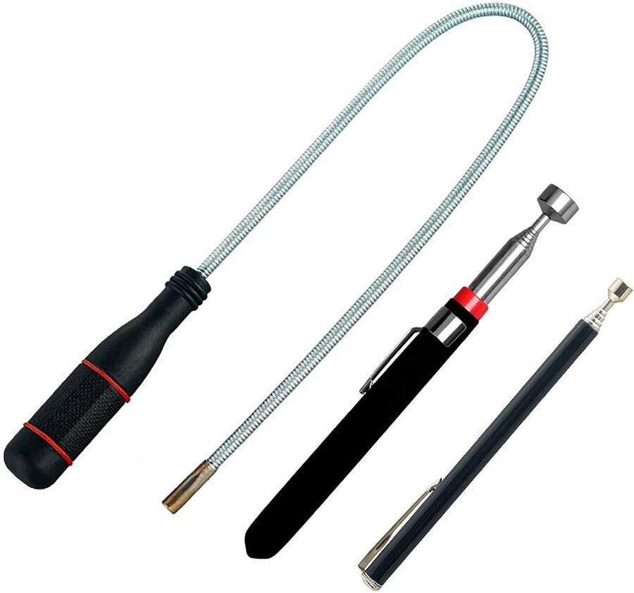 Magneet + flexibele en gebogen magneetstang [3 stuks] draagbare magnetische telescoopstang voor het verzamelen van kleine onderdelen bouten metalen voorwerpen