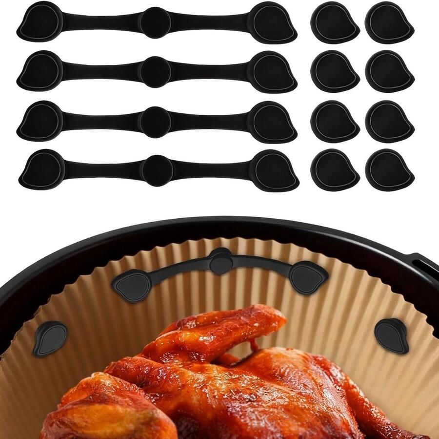 Magneten voor Airfryer Bakpapier Airfryer Accessoires Bakpapier Fixeren Voedselveilig Silicone 12 Stuks Zwart