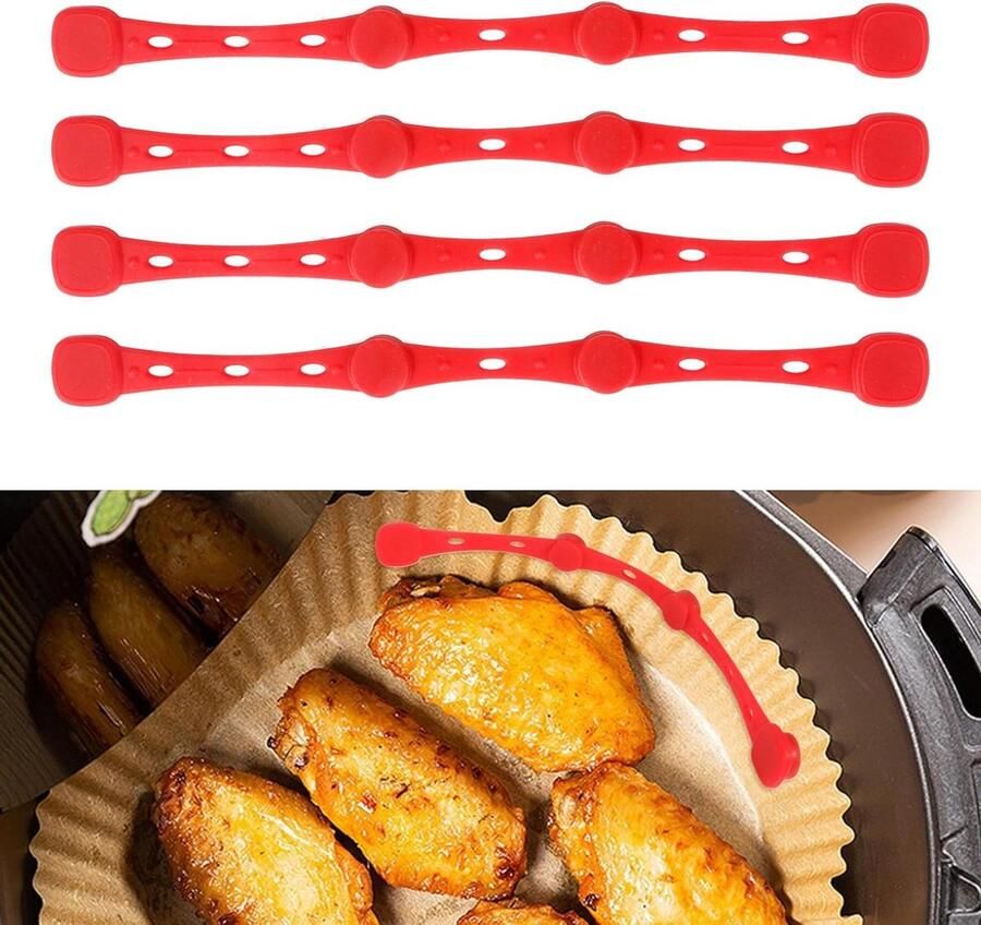 Magneten voor Airfryer Bakpapier Airfryer Accessoires Keukenwerk Vereenvoudigen Voedselveilig Siliconen 4 stuks Rood