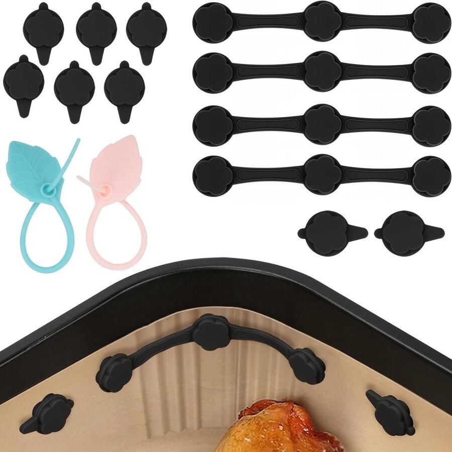 Magneten voor airfryer Bakpapier houders Veilig Garen Hittebestendig Siliconen 12 stuks Zwart