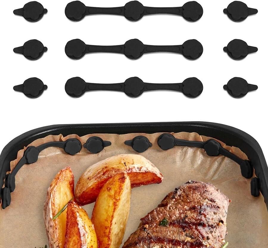 Magneten voor airfryer Bakpapierhouders Veilig koken Hittebestendig siliconen 9 stuks Zwart