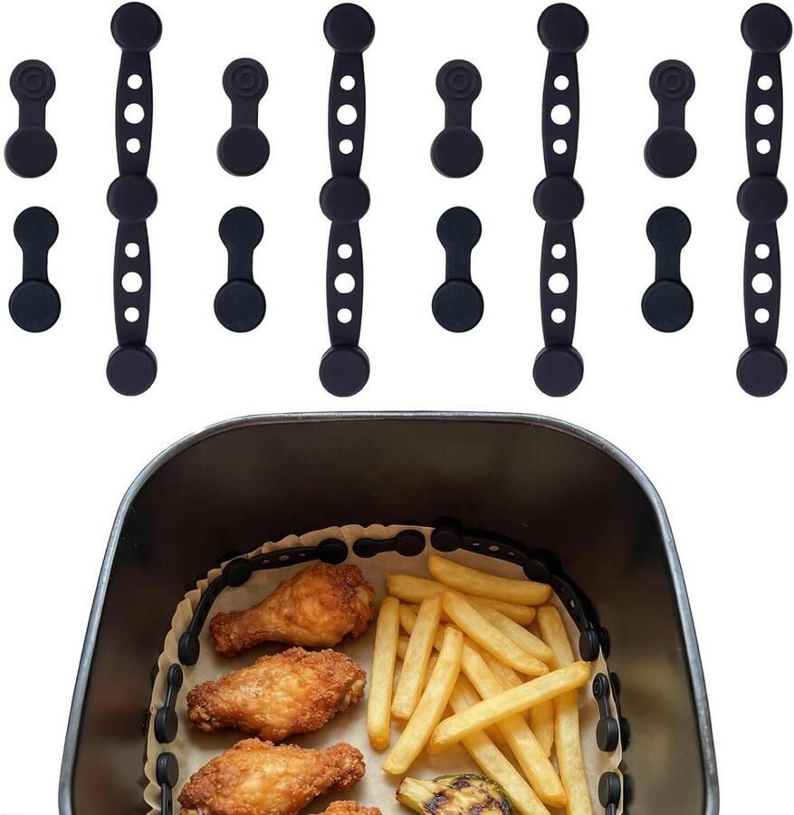 Magneten voor bakpapier Airfryer accessoires Airfryer veilig gebruiken Hittebestendig siliconen 12 stuks Zwart