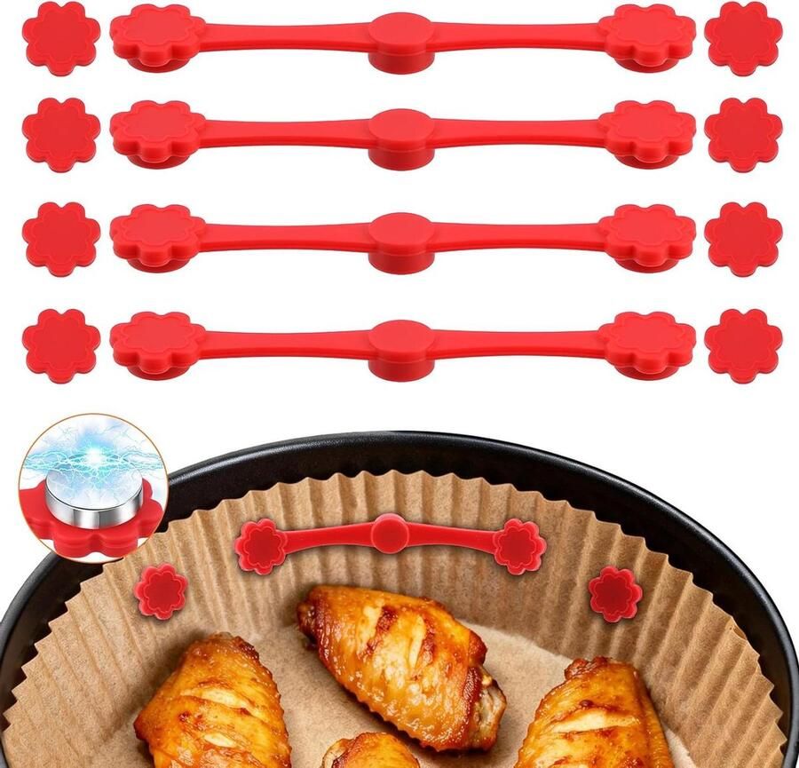 Magneten voor bakpapier Siliconen clips Airfryer gebruik Voorkomt wegglijden 12 stuks Rood