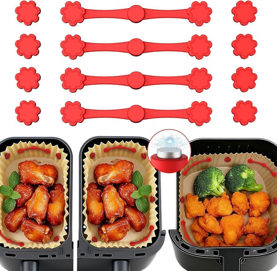 Magneten voor bakpapier Siliconen gespen Airfryer gebruik Sterk magneetdesign 12 stuks Zwart