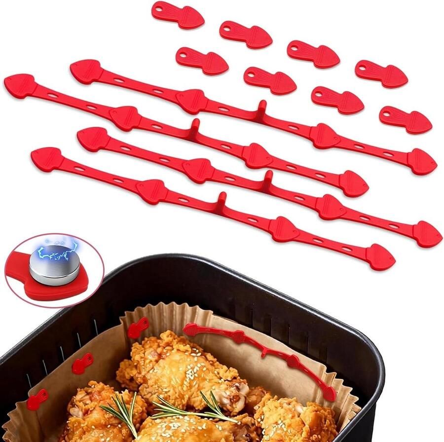 Magnetische Airfryer Clips Bakpapier Houders Keuken Organisatie Hittebestendig Siliconen 12 Stuks Zwart