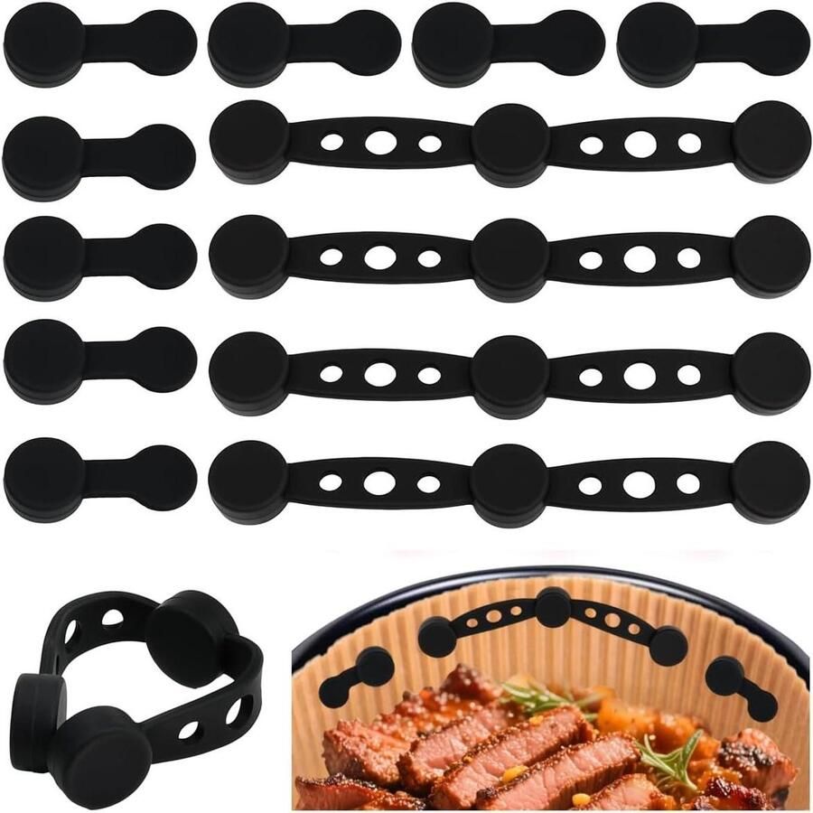 Magnetische Airfryer Clips Bakpapier Houders Voorkomen Papier Verbranding Hittebestendig Siliconen 12 Stuks Zwart