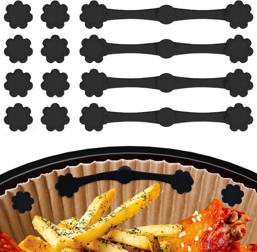 Magnetische Airfryer Gespen Bakpapier Fixators Veilig Koken Hittebestendig Siliconen 12 stuks Zwart