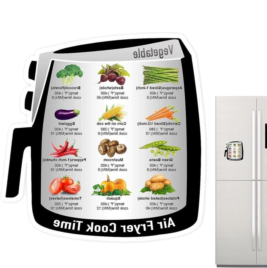Magnetische Airfryer Gids Receptenblad Kooktijden Snel Koken Krasbestendig Gelamineerd 12 x 12 cm Groenten
