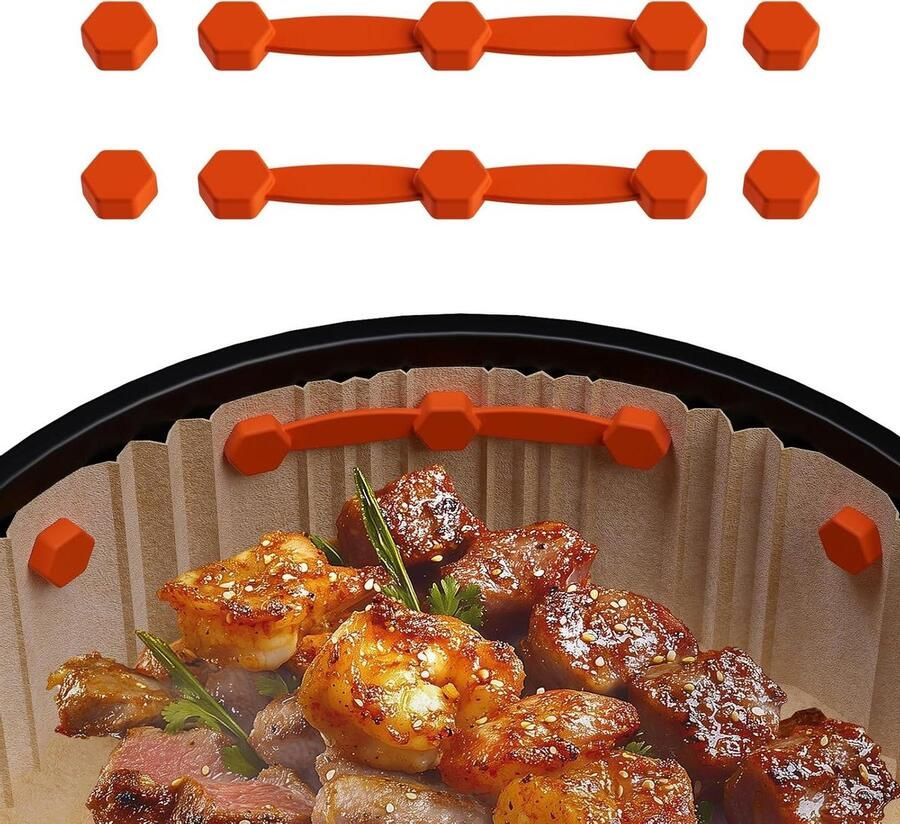 Magnetische Airfryer Lussen Frituurmand Clips Voorkom Papier Verbranding Hittebestendig Siliconen 102 x 14 cm Oranje