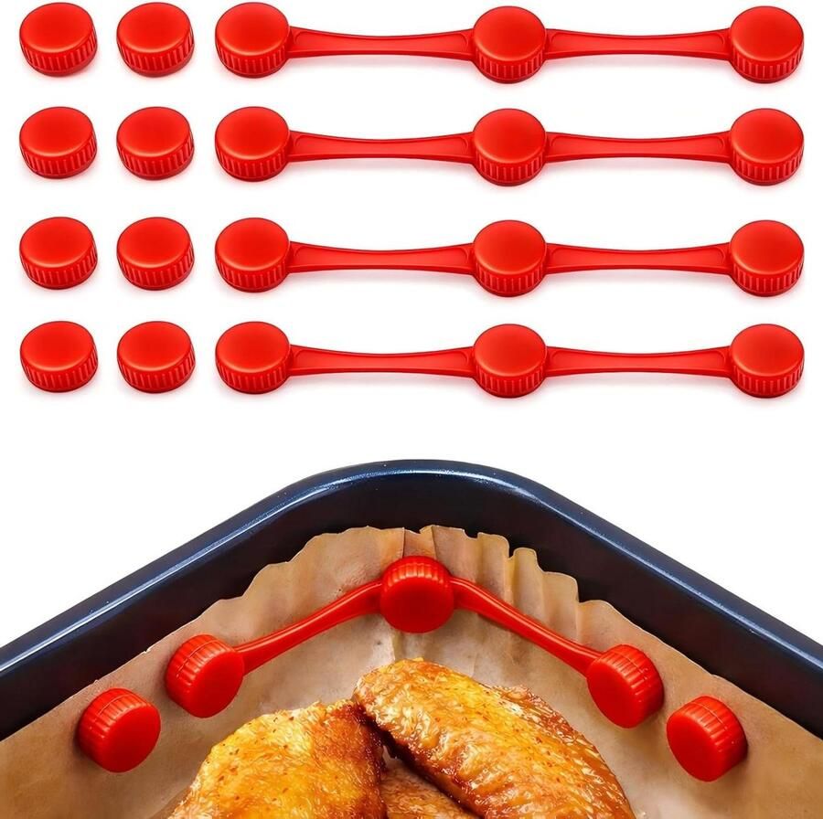 Magnetische Clips Airfryer Accessoires Bakpapier Bevestigen Hittebestendig Siliconen Set van 8+4 Rood