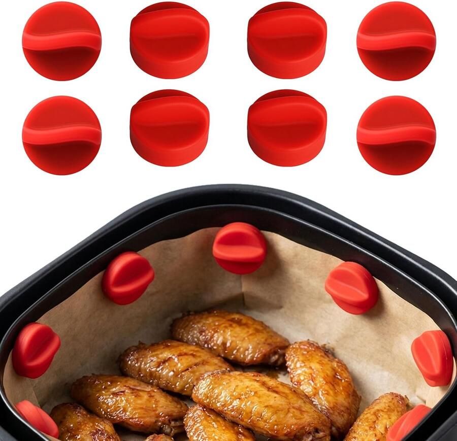 Magnetische Gespen Airfryer Accessoires Bakpapier Bevestigen Hittebestendig Siliconen 8 Stuks Set Rood