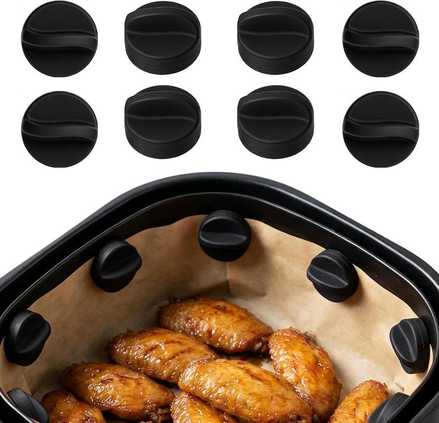 Magnetische Gespen Airfryer Accessoires Bakpapier Bevestigen Hittebestendig Siliconen 8 Stuks Zwart