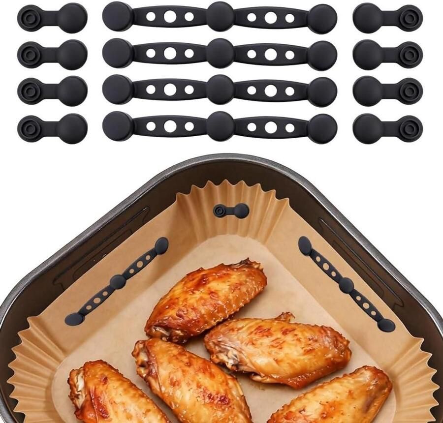 Magnetische Gespen Airfryer Accessoires Bakpapier Fixeren Hittebestendig Siliconen 12 Stuks Zwart