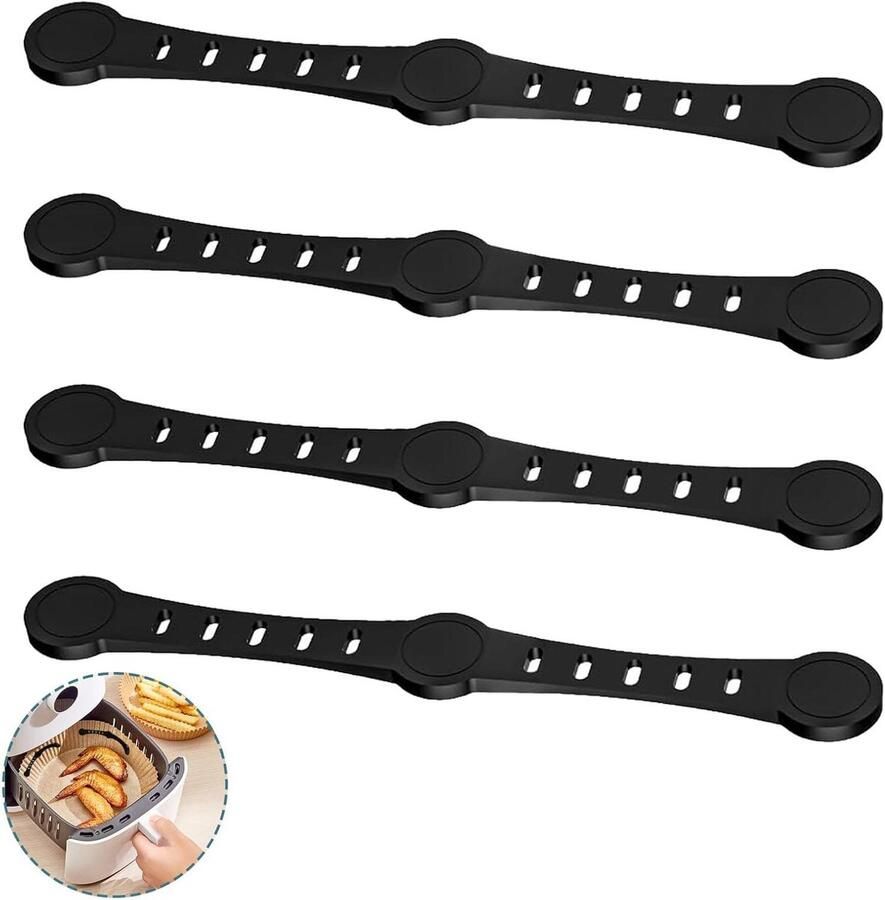 Magnetische Gespen Siliconen Clips Airfryer Bakpapier Hittebestendig & Herbruikbaar 4 Stuks Zwart