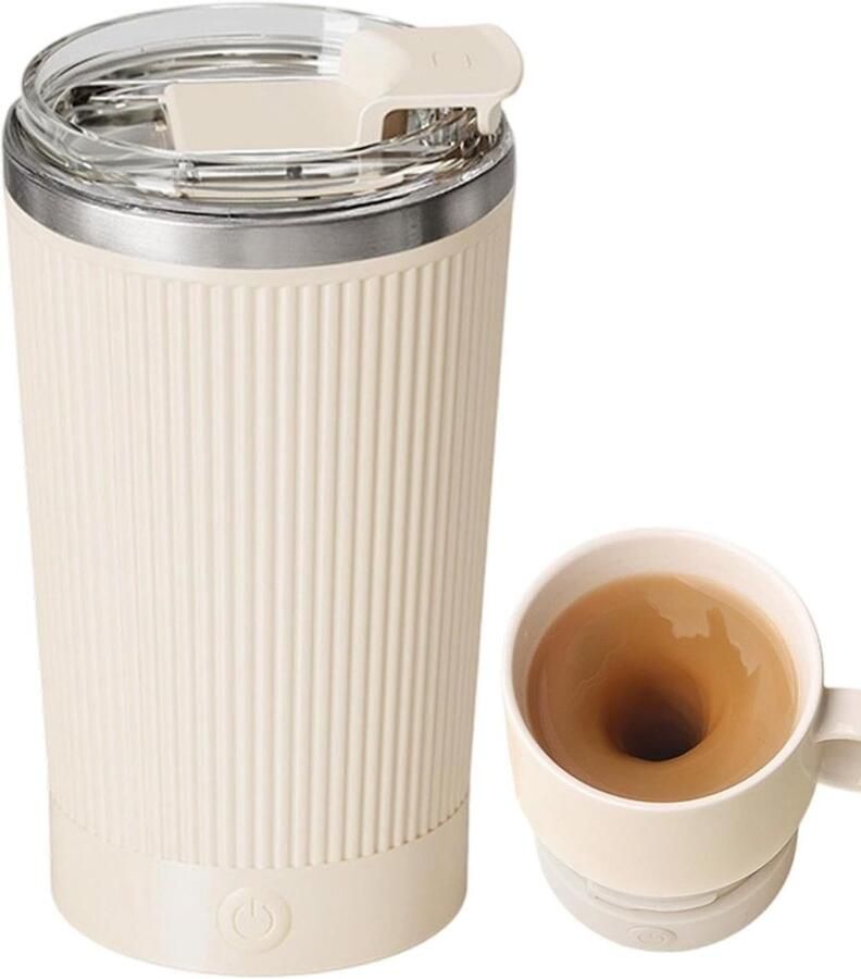 Magnetische Mok Zelfroerend Glas Dranken Mengen Automatische Mengfunctie 400 ml Crèmekleurig
