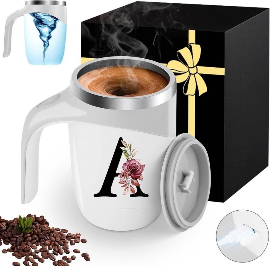 Magnetische Roerbeker Zelfroerende Mok Dranken Mengen USB Oplaadbaar 13 Ounces Wit
