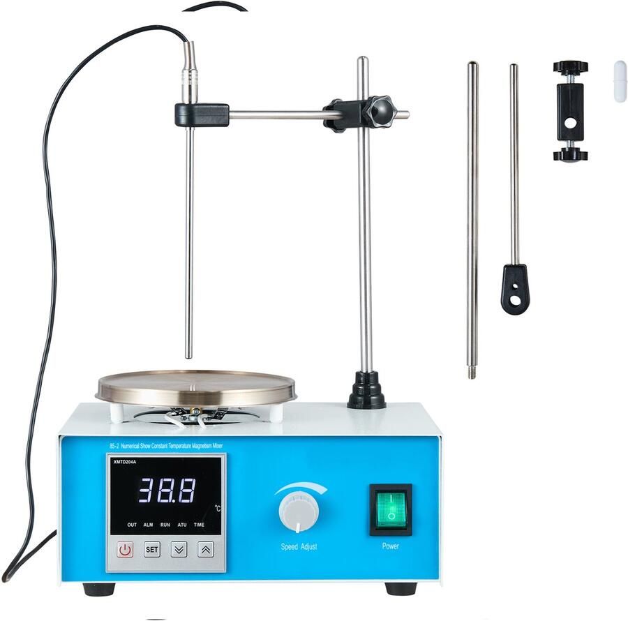 Magnetische Roerder Kookplaat 1500 Rpm 250W Verwarmingsvermogen Roerplaat 1000 Ml Set met Instelbare Snelheidsregeling Steunstandaard Roerstaven Max. 211 8 ℉ 99 9 ° C Led-Display Wit