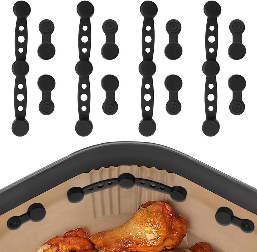 Magnetische Siliconen Gespen Airfryer Accessoires Bakpapier Fixeren Hittebestendig Materiaal 12 stuks Zwart