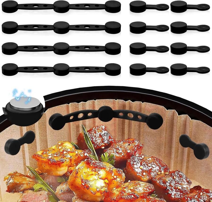 Magnetische Siliconen Gespen Airfryer Clips Perkamentpapier Vasthouden Hittebestendig Materiaal 12 stuks Zwart