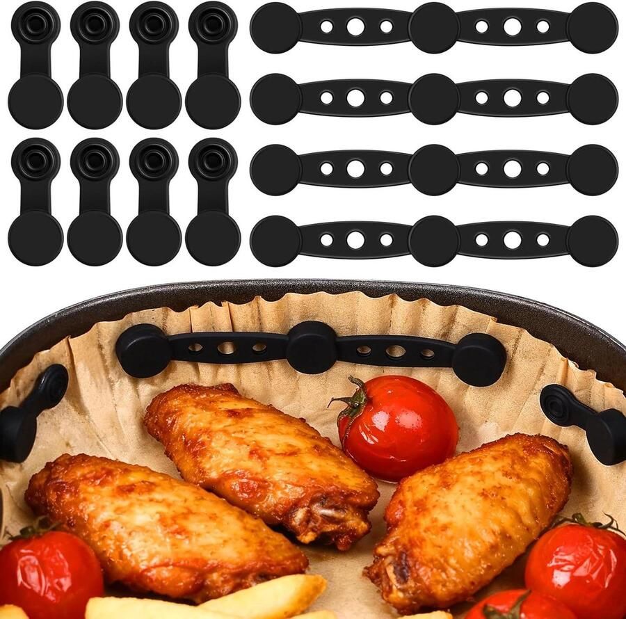 Magnetische Siliconen Gespen Airfryer Clips Veilig Koken Sterke Magneet 12 stuks Zwart