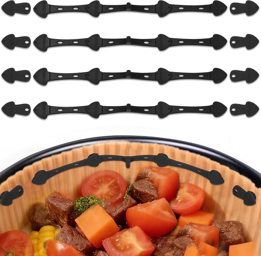 Magnetische siliconen gespen bakpapier 4 stuks airfryer-magneten bakpapier anti-aanbakaccessoires voor de heteluchtfriteuse langer type visdesign zwart