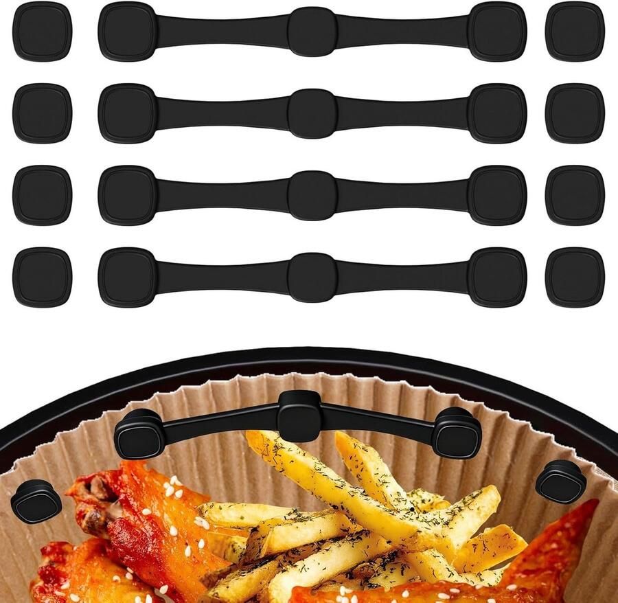 Magnetische Siliconen Gespen voor Heteluchtfriteuse Zwart 12 Stuks Hittebestendige Bevestiging voor Bakpapier Voor Airfryer