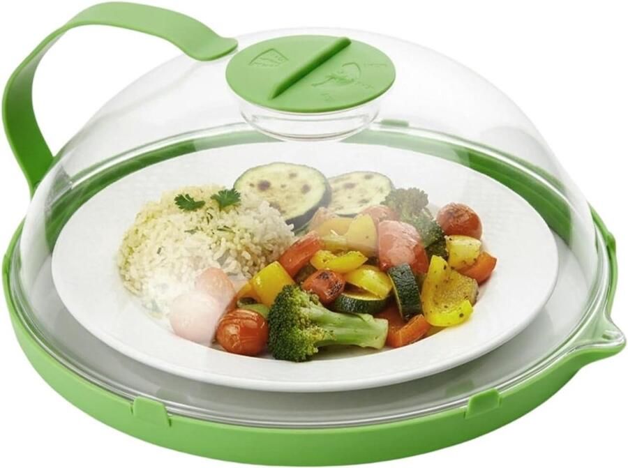 Magnetron Afdekking Spatbescherming Vaat Voedsel Opwarmen Met Handvat 28.1 x 27.4 cm Groen